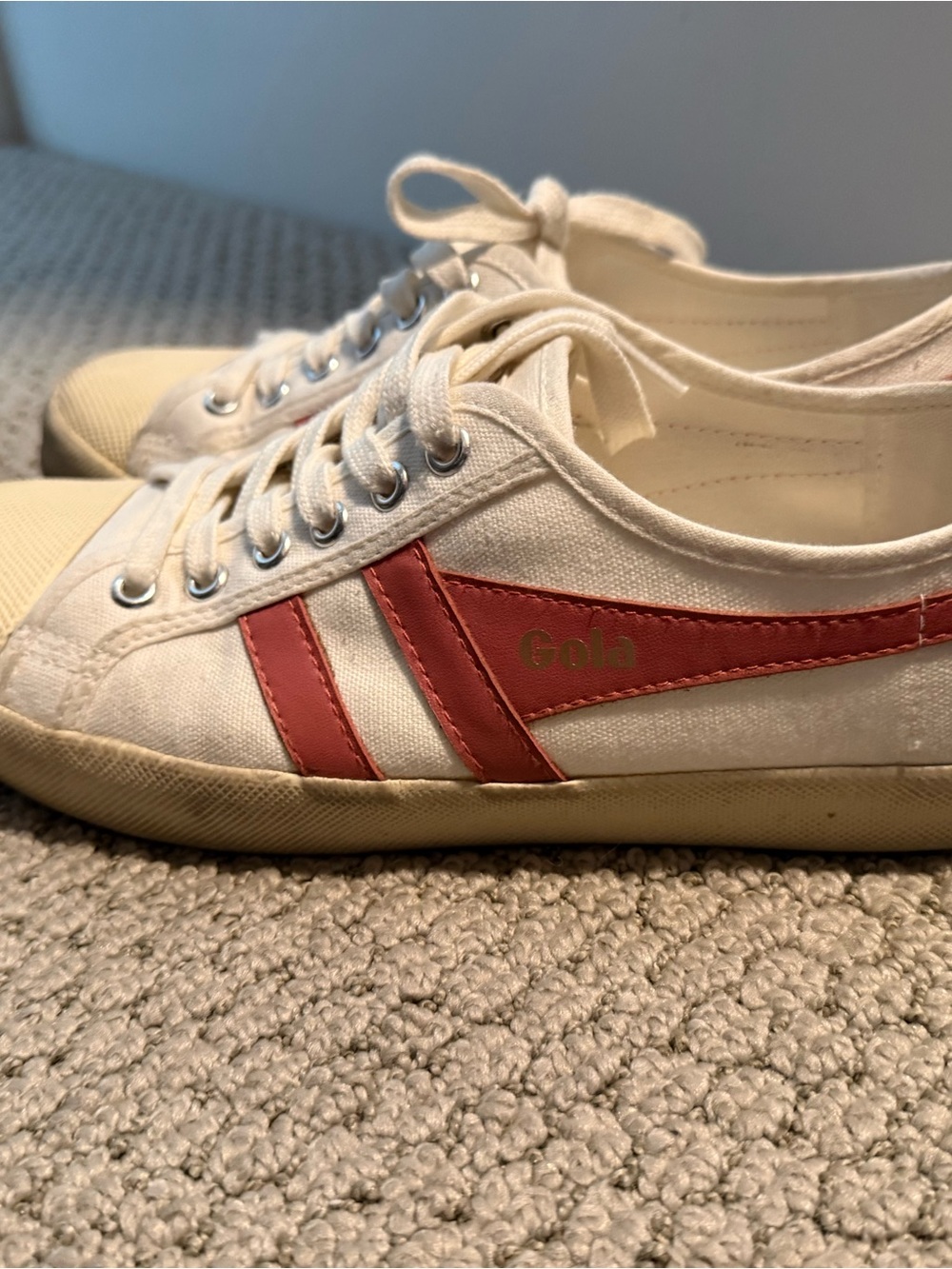 Gola Women’s Cream Canvas Sneakers with Coral Stripe